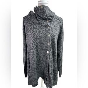 We The Free Medium Cardigan Snap Up Asymmetric Animal Print Gray Leopard Sweater